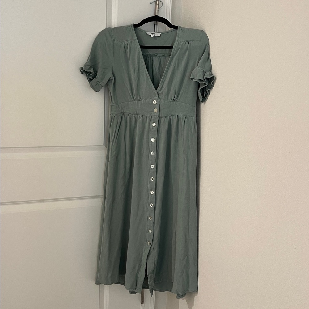 MIA Sage Green Button-Front Midi Dress